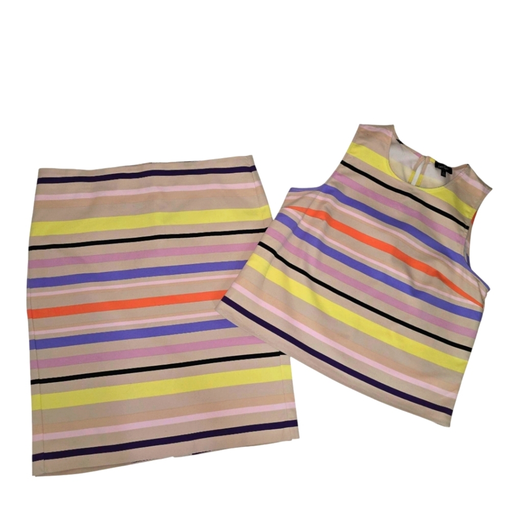 • LORD & TAYLOR • Colorful Striped Sleeveless Top and Fitted Skirt Set • SZ 14